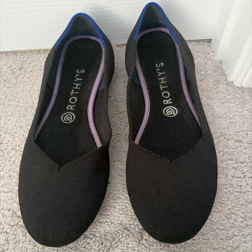 Rothy's The Flat Shoes Womens Size 9.5 Black Knit Ballet Flats Washable Casual